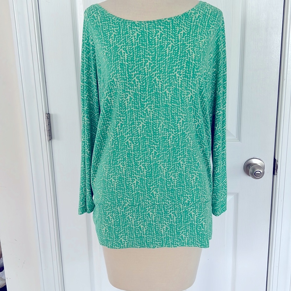 Super Soft Ann Taylor 3/4 dolman sleeve knot pullover top buttons NWOT L